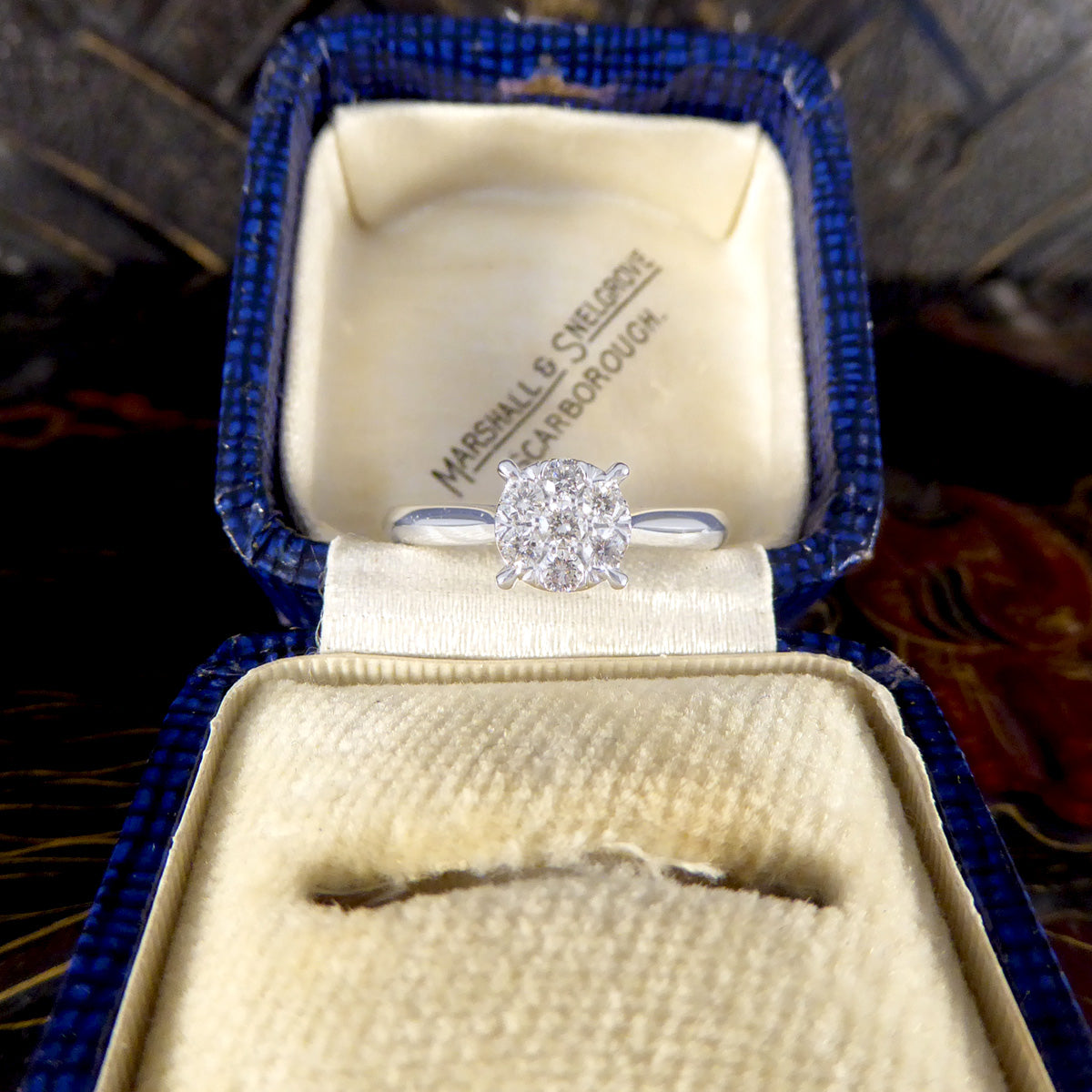 Solitaire Illusion set Diamond Cluster Ring in White Gold - Wharfedale Antiques