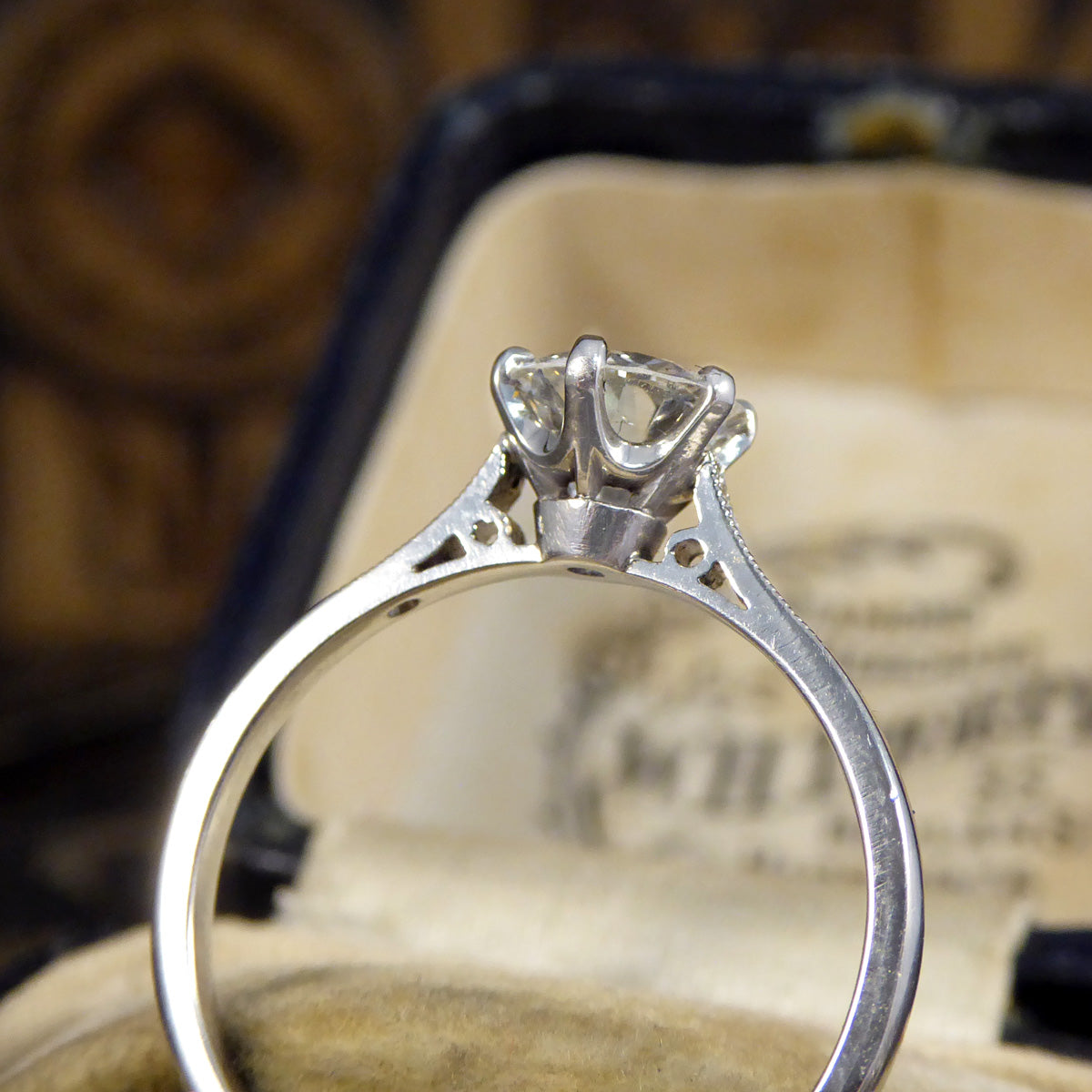 0.82ct Old European Cut Diamond Solitaire with Diamond Shoulders in Platinum - Wharfedale Antiques