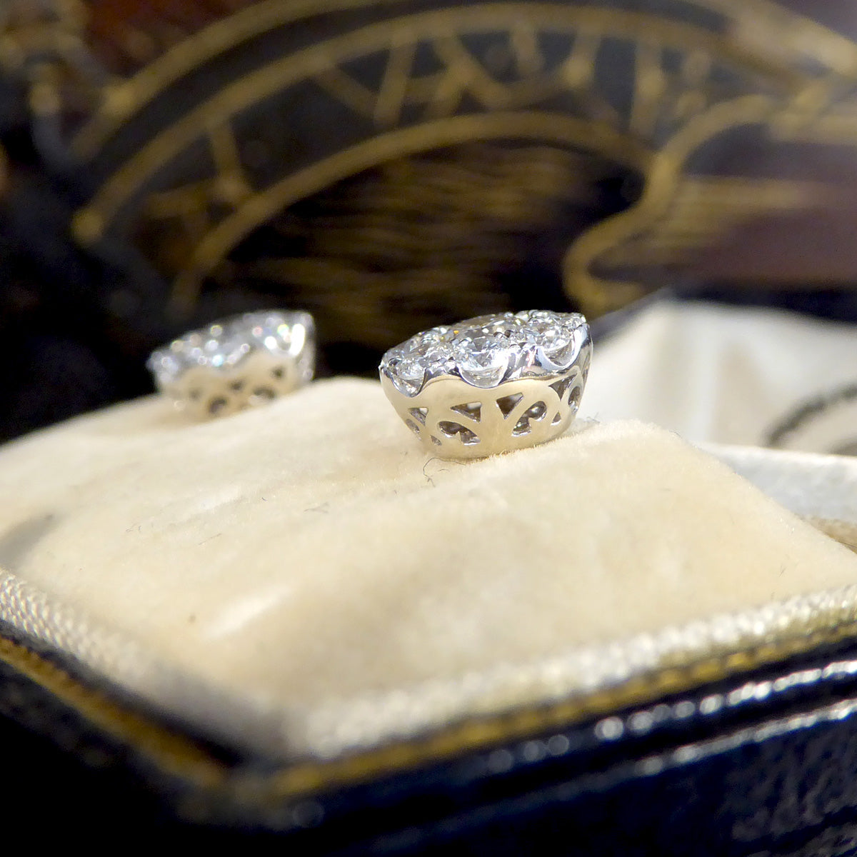 Diamond Stud Earrings with 3.00ct Look Illusion in 18ct White Gold - Wharfedale Antiques