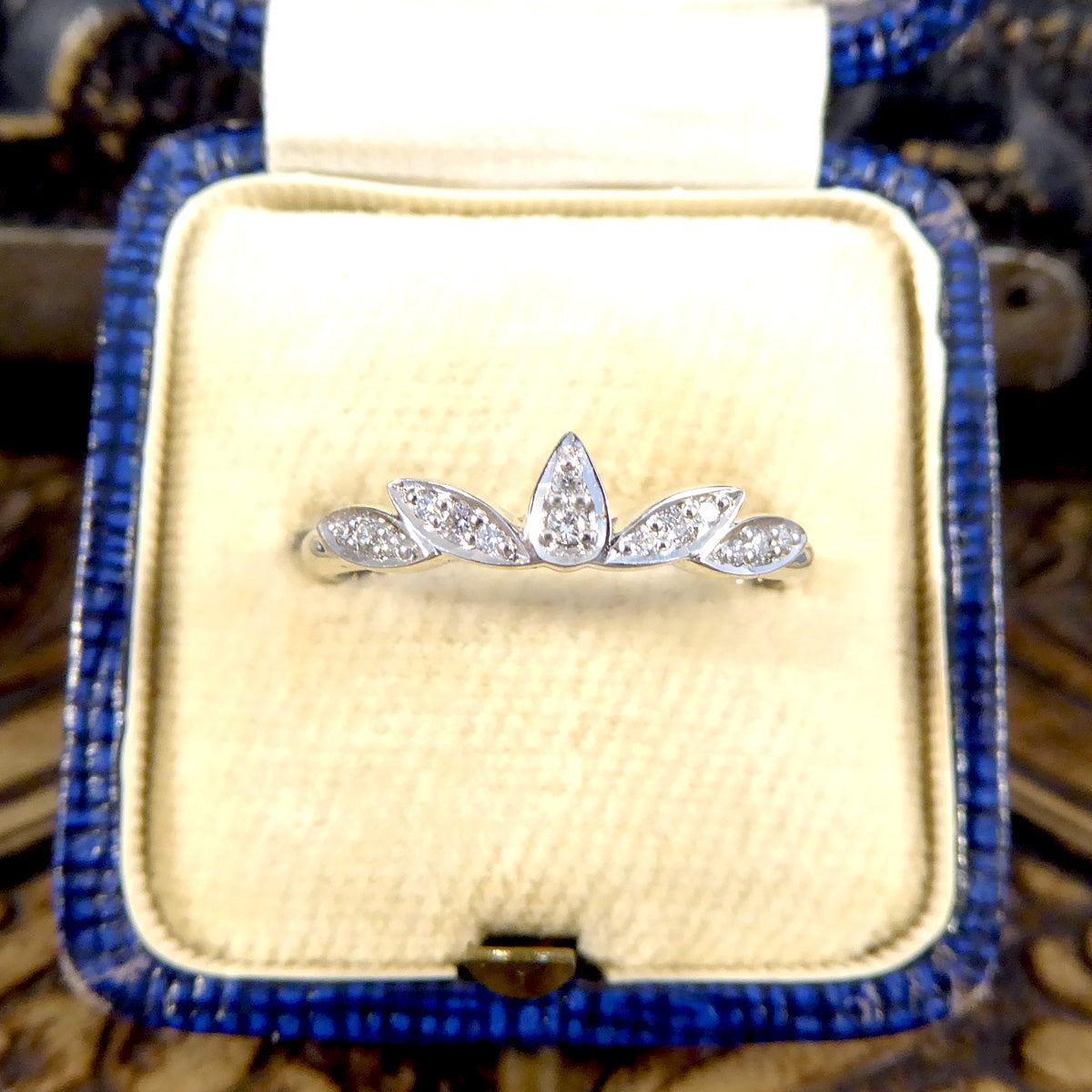 Diamond Set Decorative Crown Band Ring in Platinum - Wharfedale Antiques