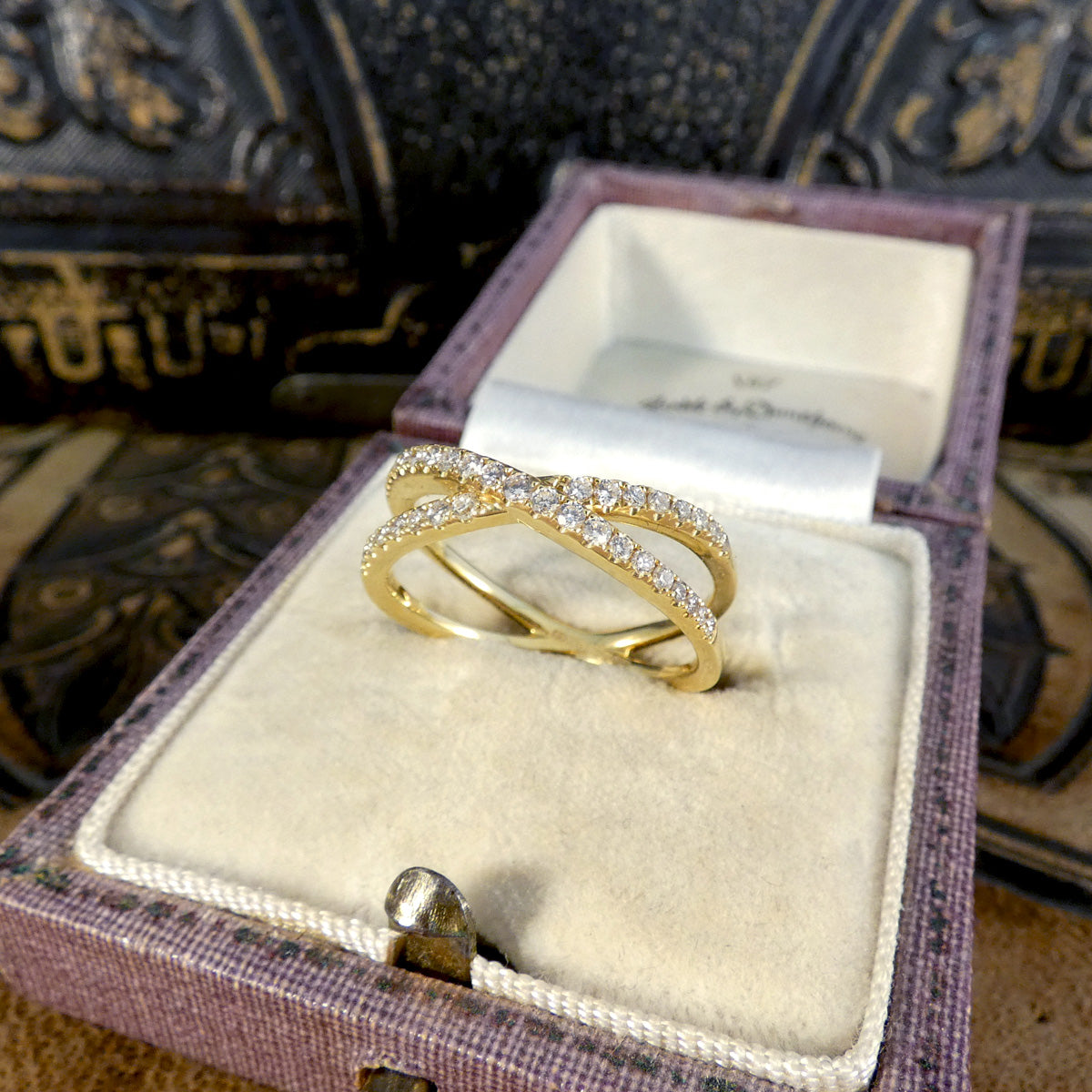 Diamond Two Strand Crossover Ring in 18ct Yellow Gold - Wharfedale Antiques