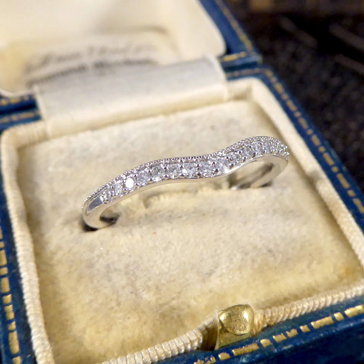 Diamond Set Fine Curved Wishbone Ring in 18ct White Gold - Wharfedale Antiques