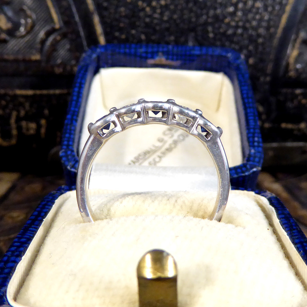 Sapphire and Diamond Bezel set Ring in 18ct White Gold - Wharfedale Antiques