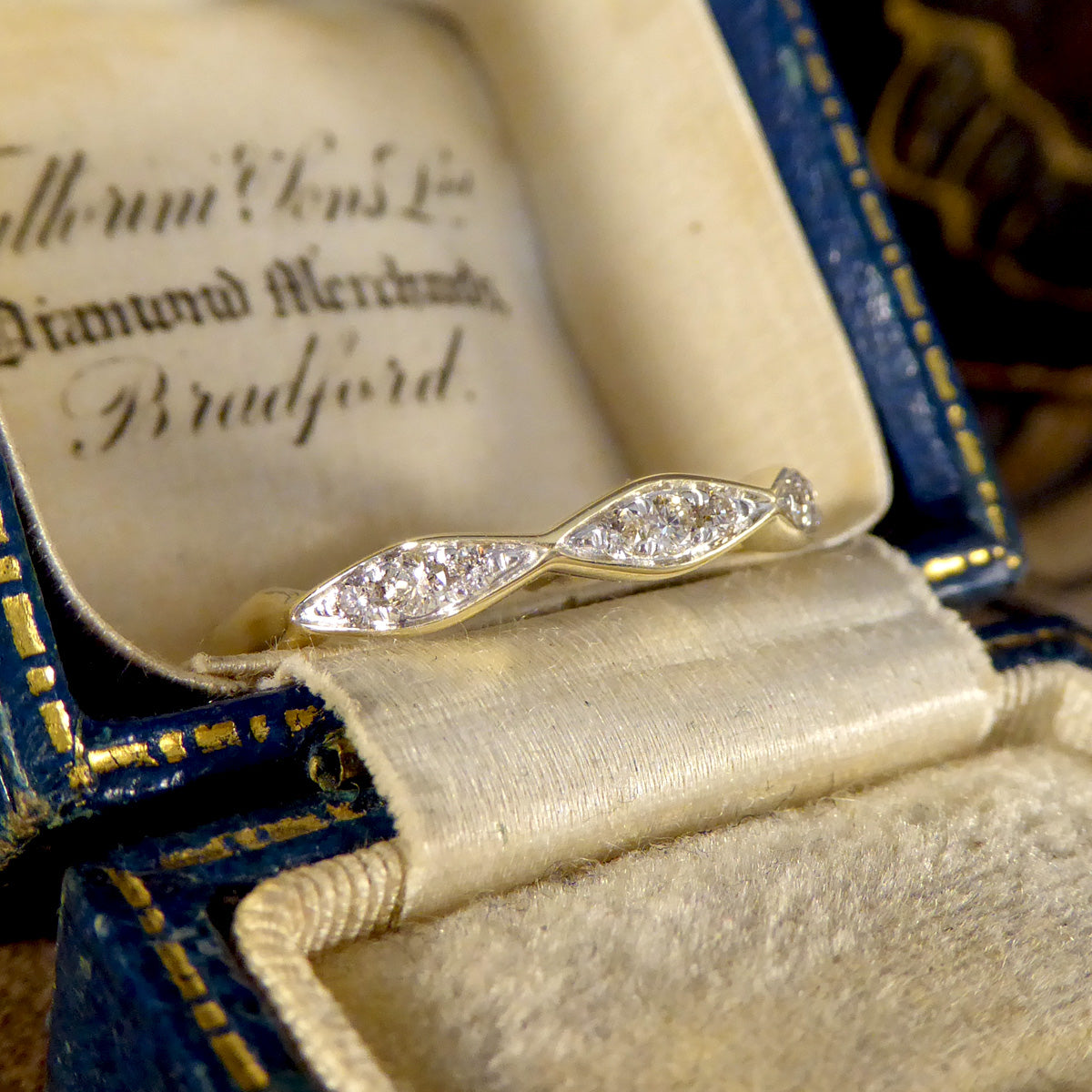 Diamond set Geometric Half Eternity Band Ring in Yellow Gold - Wharfedale Antiques