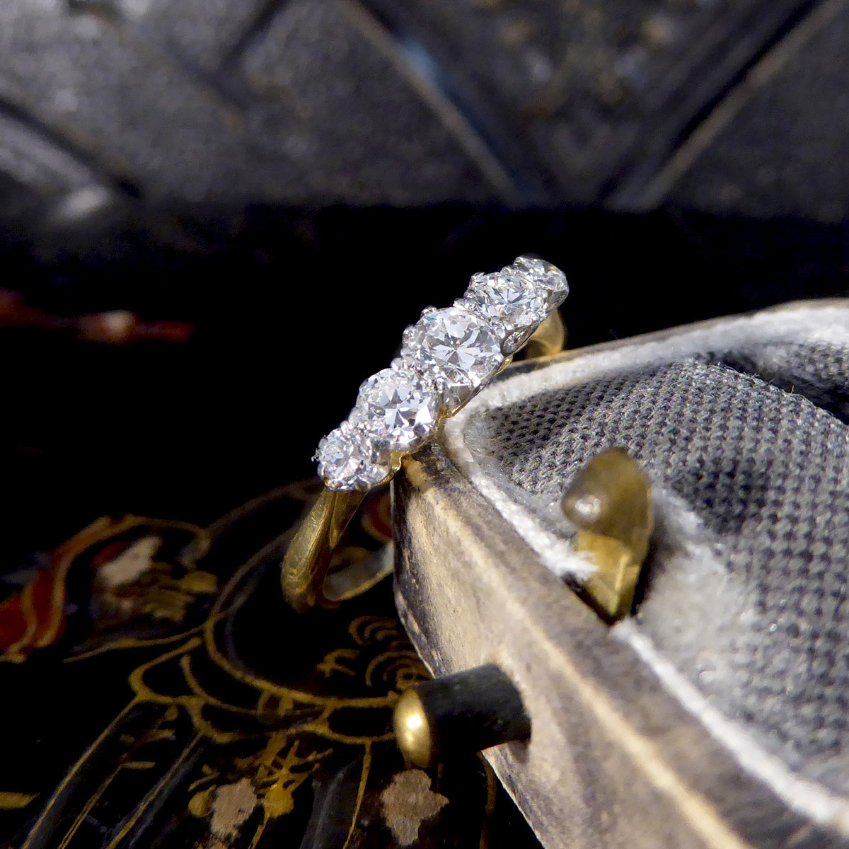 Antique Edwardian Diamond Five Stone Ring in 18ct Yellow Gold and Platinum - Wharfedale Antiques