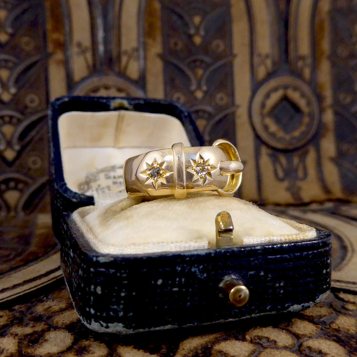 Antique C1919 Diamond set Buckle Ring in 18ct Yellow Gold - Wharfedale Antiques