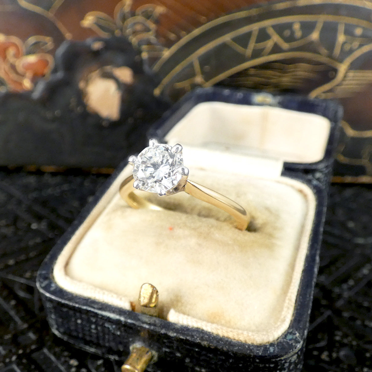 Classic 0.90ct Brilliant Cut Diamond Solitaire Ring in 18ct Yellow and White Gold - Wharfedale Antiques