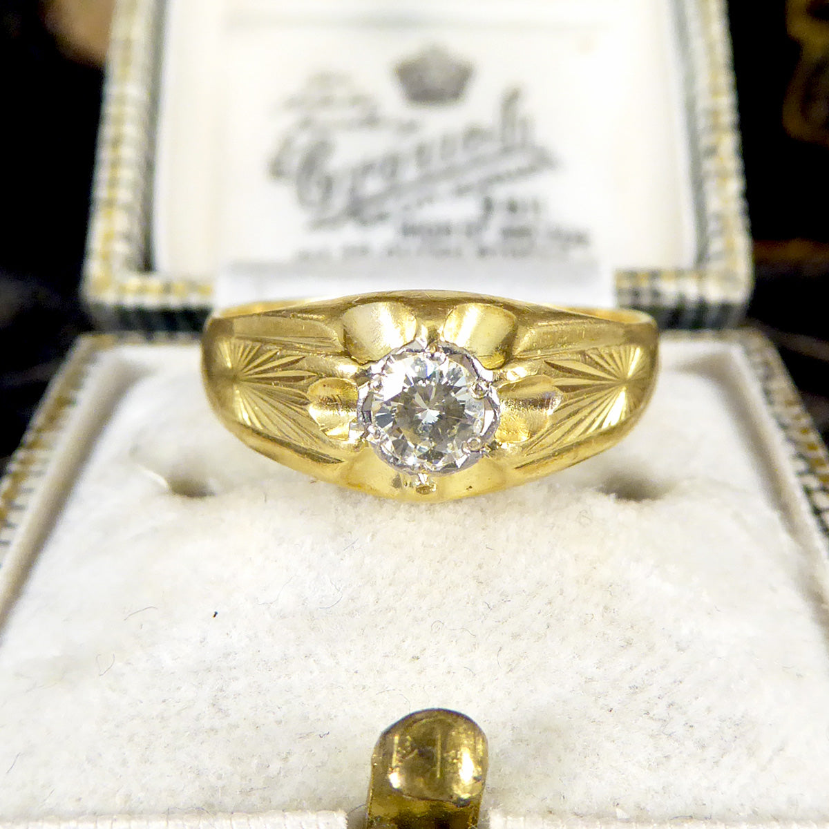 Vintage Diamond Set Gypsy Ring in 18ct Yellow Gold C1975 - Wharfedale Antiques