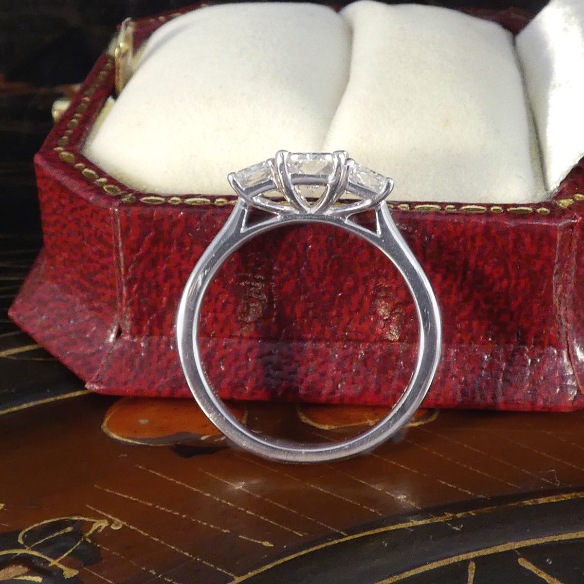 1.43ct Radiant Cut Diamond GIA Cert F/VS Three Stone Ring in Platinum - Wharfedale Antiques