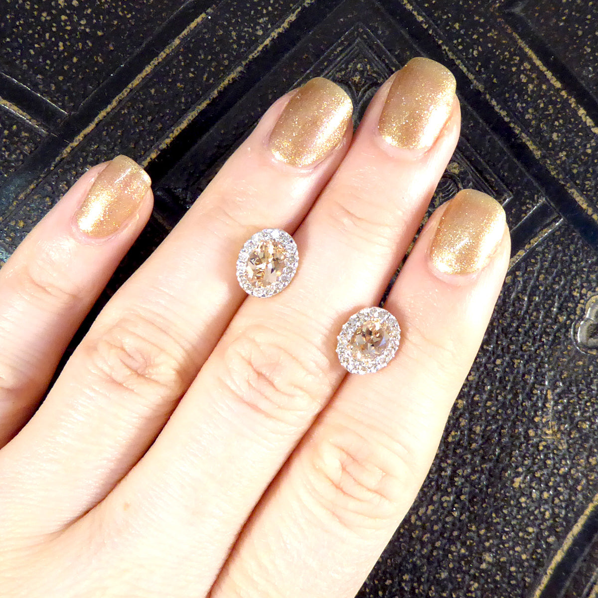 Morganite and Diamond Cluster Earring in Rose Gold - Wharfedale Antiques