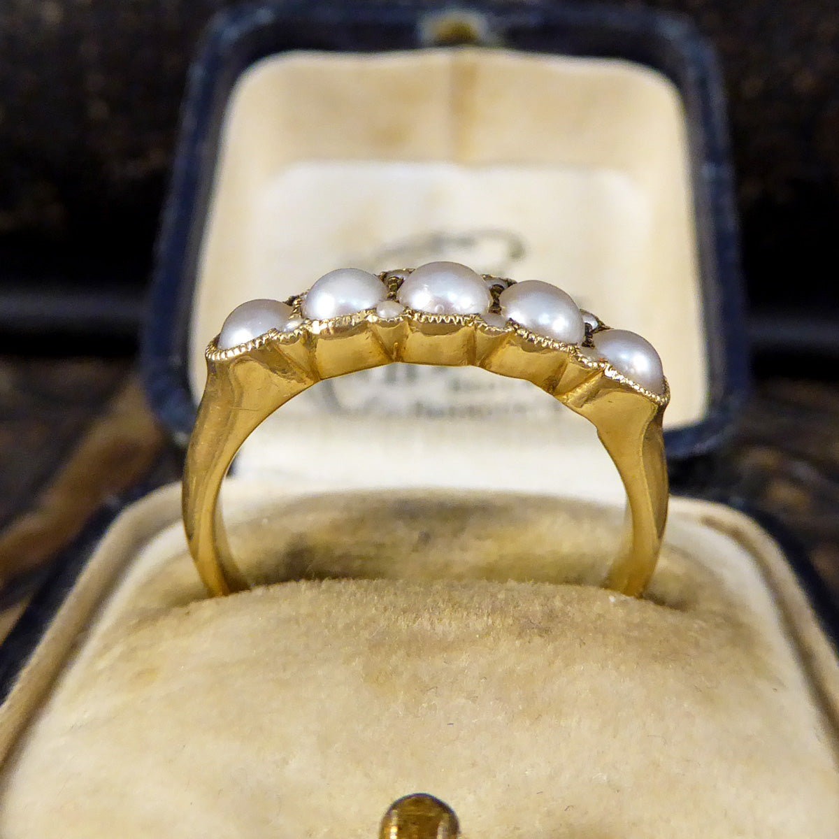 Antique Pearl Five Stone Ring in 18ct Yellow Gold C1913 - Wharfedale Antiques
