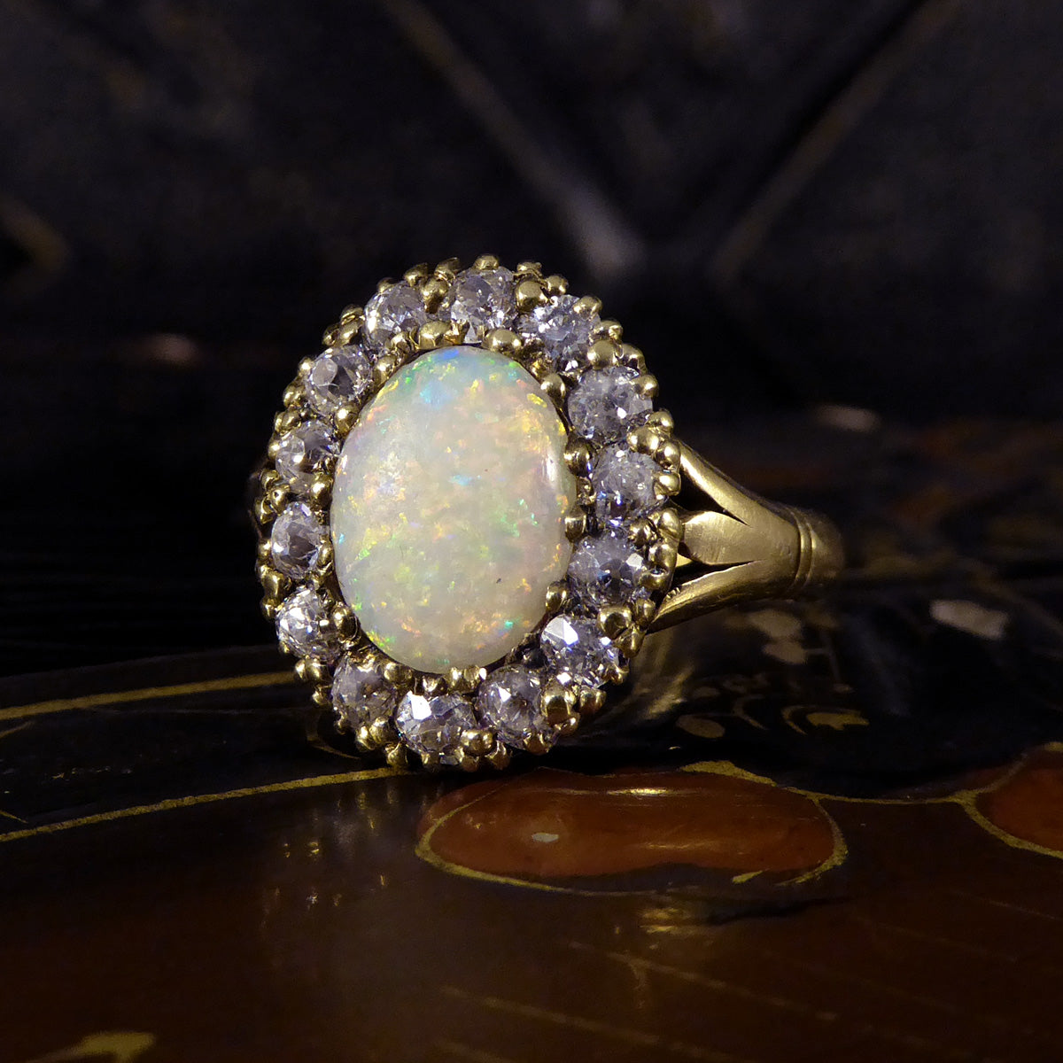 Late Victorian Opal and Diamond Cluster in 18ct Yellow Gold - Wharfedale Antiques