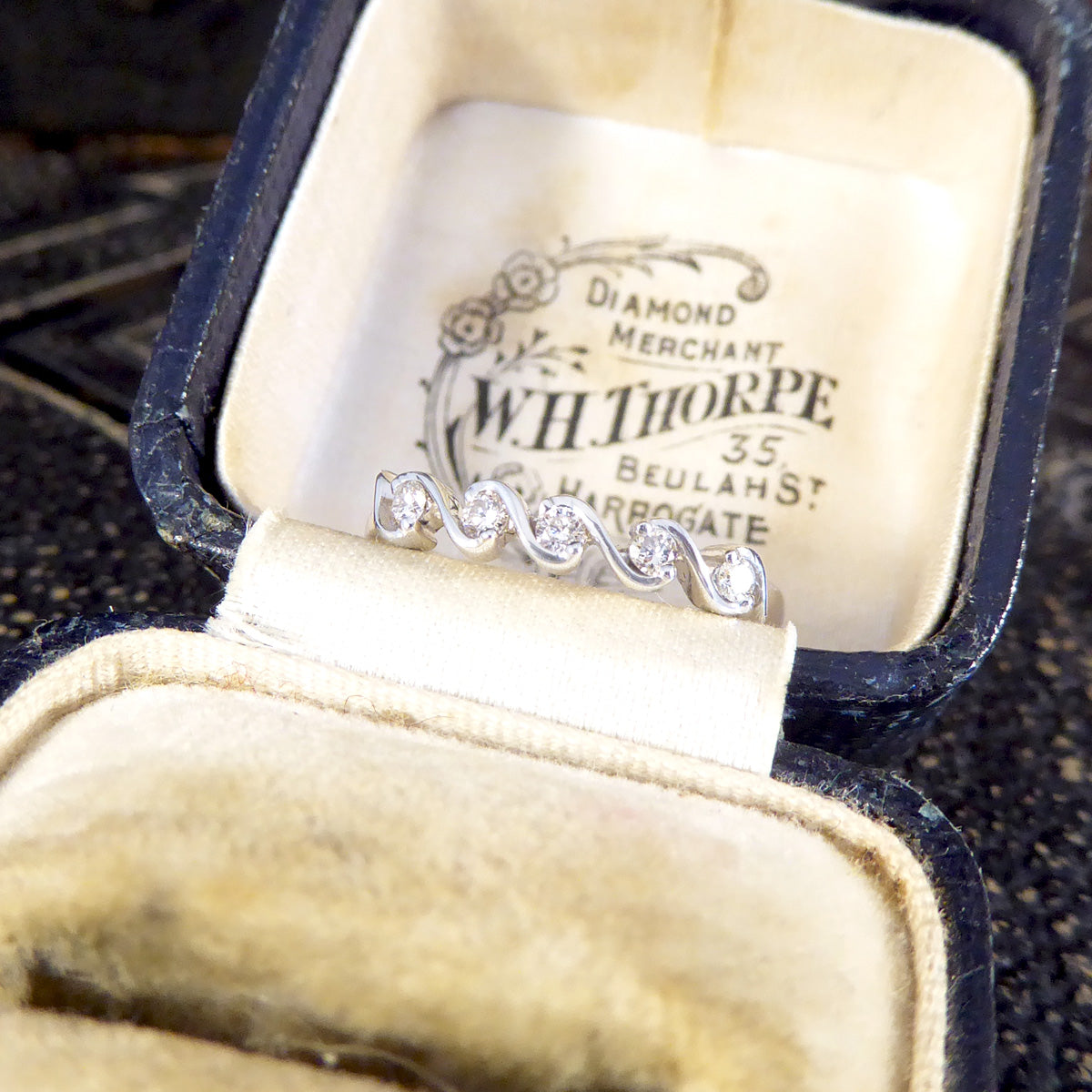 Diamond Five stone Wave Ring in White Gold - Wharfedale Antiques