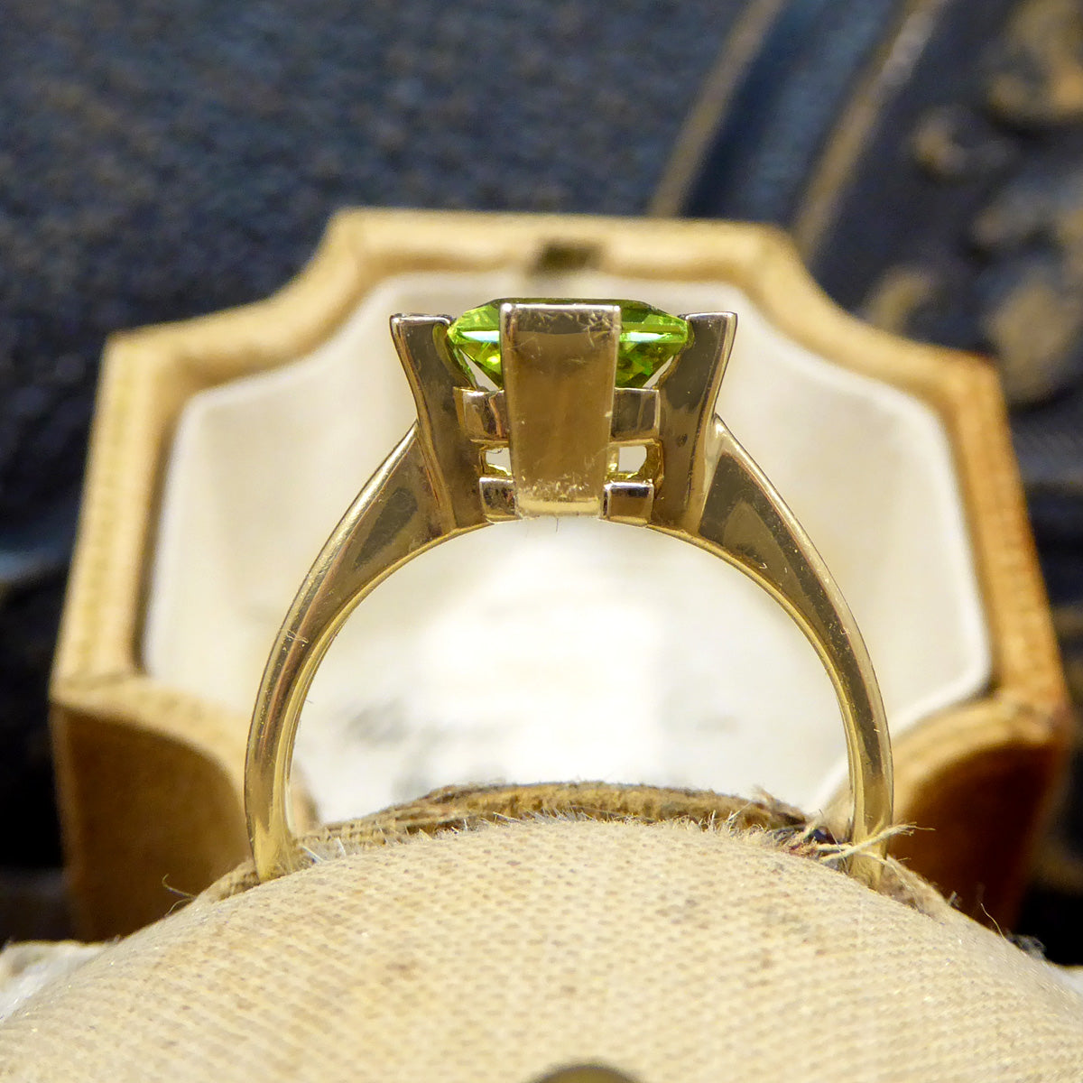 Vintage Peridot and Diamond Geometric Ring in Yellow Gold - Wharfedale Antiques