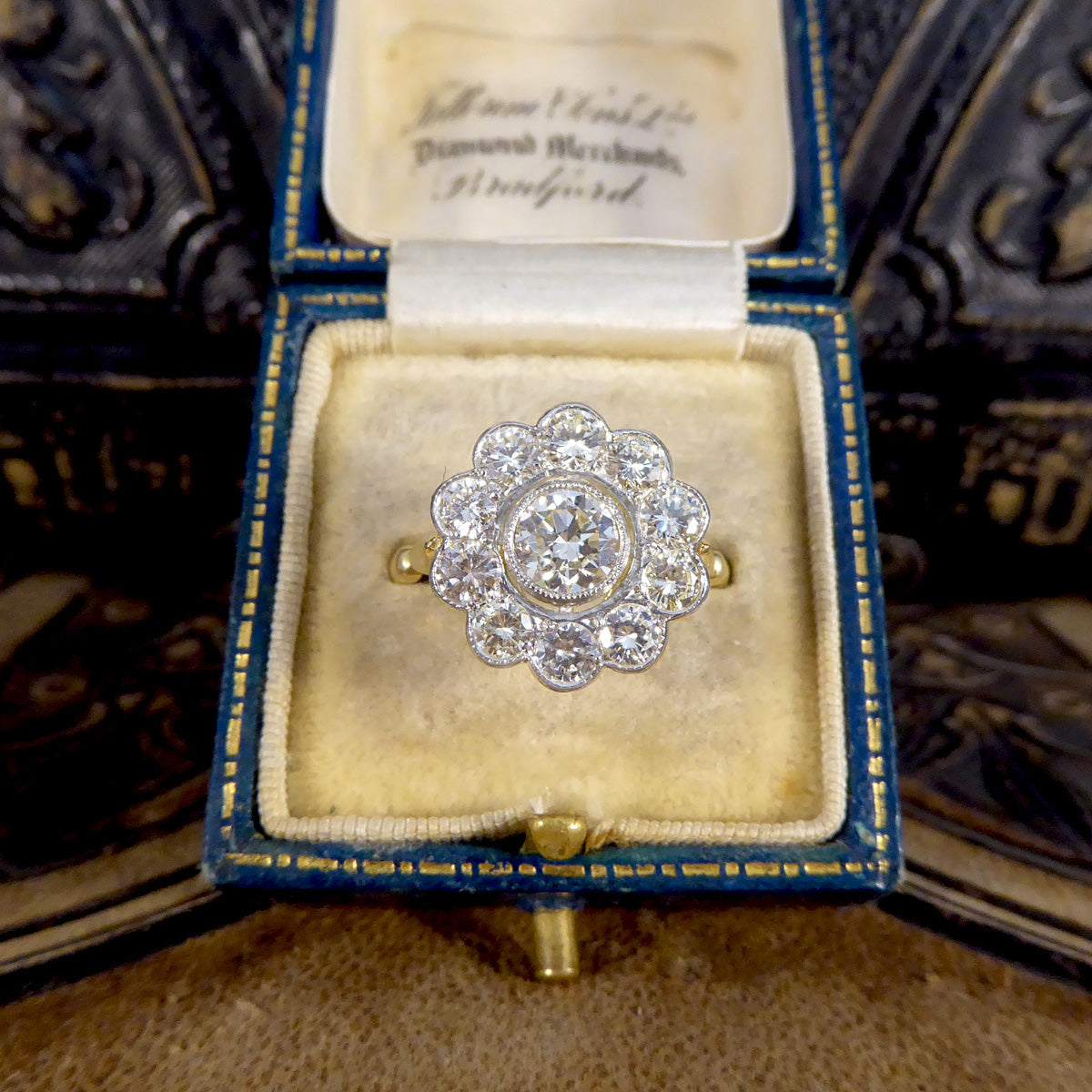 1.85ct Diamond Daisy Halo Cluster Ring set in 18ct Yellow Gold and Platinum - Wharfedale Antiques