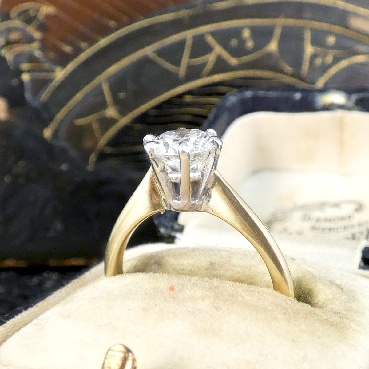 Classic 0.90ct Brilliant Cut Diamond Solitaire Ring in 18ct Yellow and White Gold - Wharfedale Antiques
