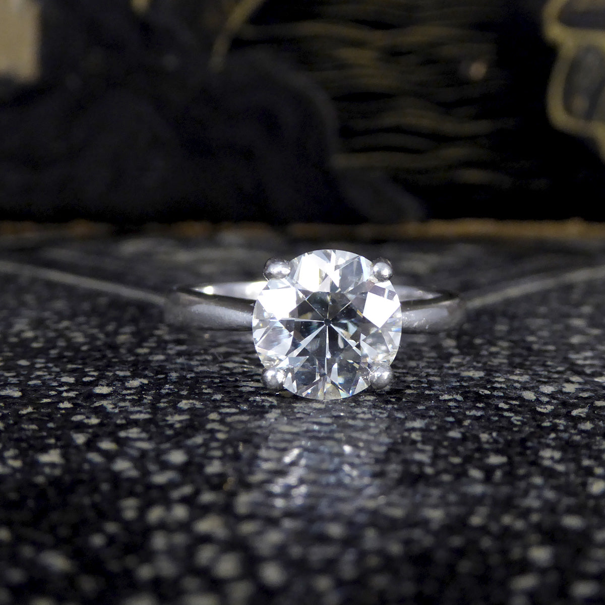 2.44ct Old European Cut Diamond Solitaire Ring in Platinum - Wharfedale Antiques
