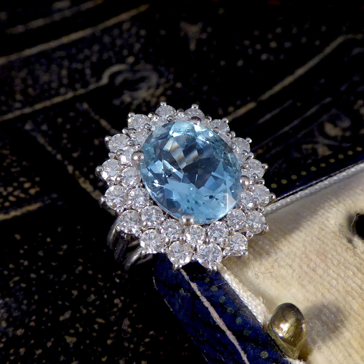 4.30ct Aquamarine and Diamond Double Cluster Ring in 18ct White Gold