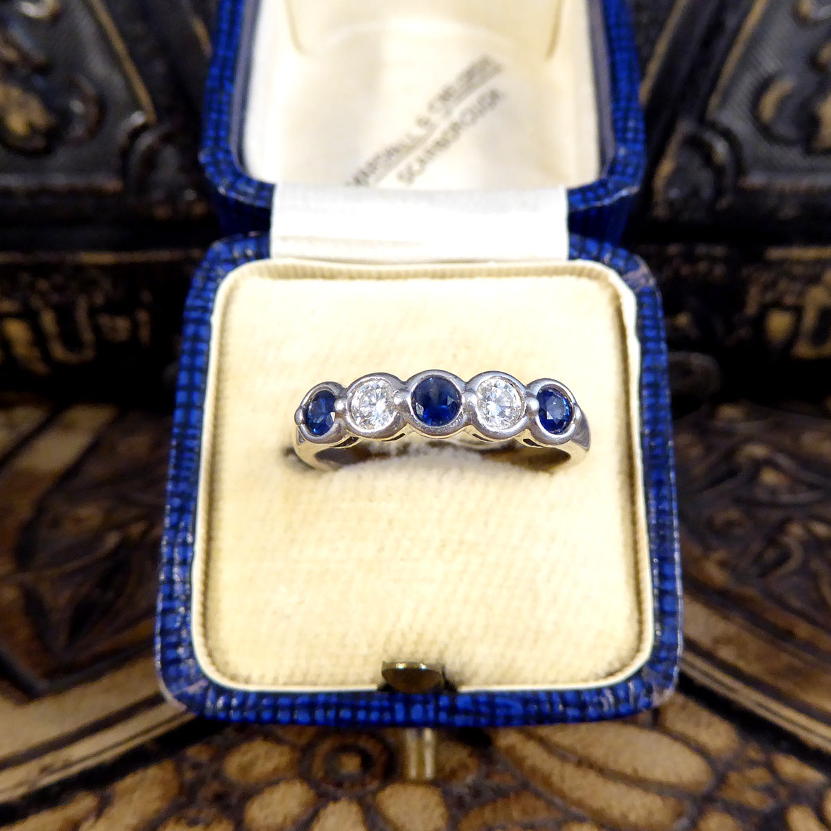 Sapphire and Diamond Bezel set Ring in 18ct White Gold - Wharfedale Antiques