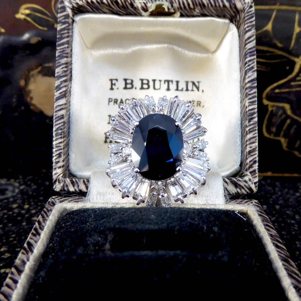 Deep 4.33ct Sapphire and Diamond Ballerina Ring in 18ct White Gold - Wharfedale Antiques