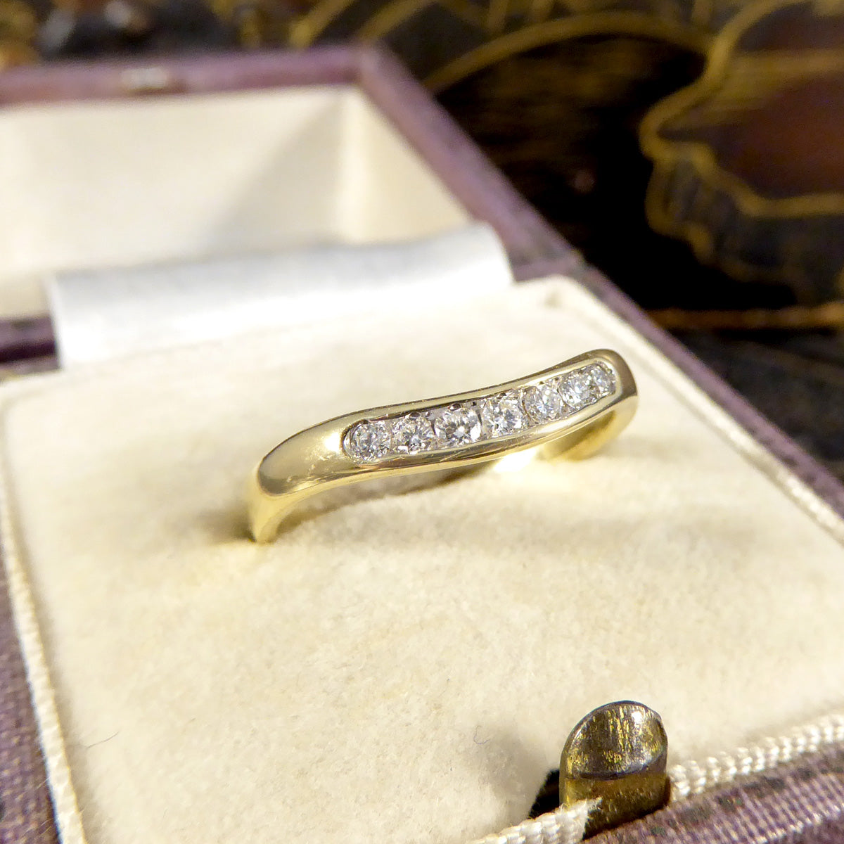 Diamond Set Curved Wishbone Ring in Yellow Gold - Wharfedale Antiques