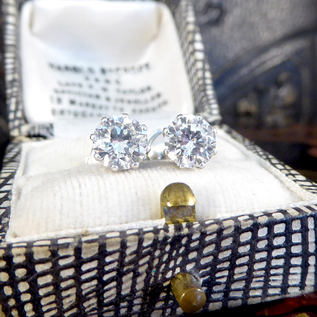 1.80ct Round Brilliant Cut Diamond Stud Earrings in Platinum - Wharfedale Antiques
