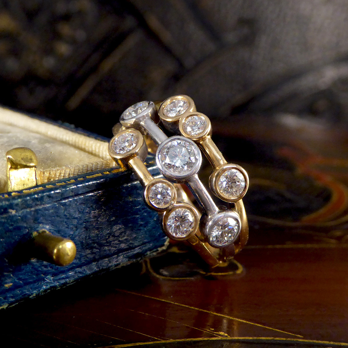 Modern 0.90ct Diamond Bubble Style Ring in White and Yellow Two Tone Gold