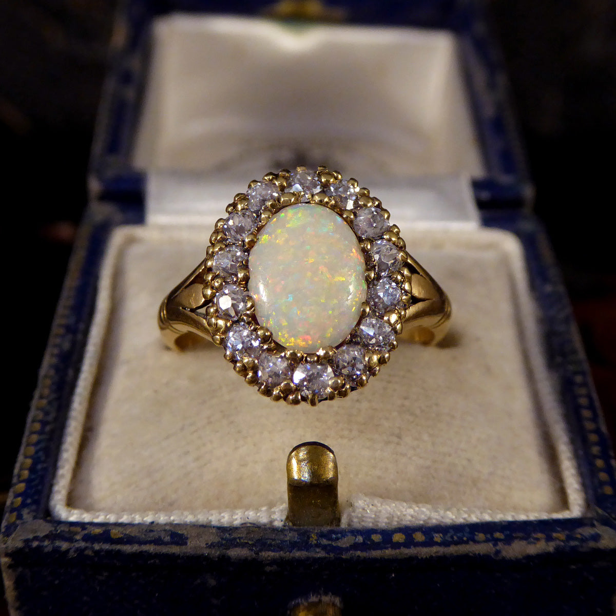 Late Victorian Opal and Diamond Cluster in 18ct Yellow Gold - Wharfedale Antiques