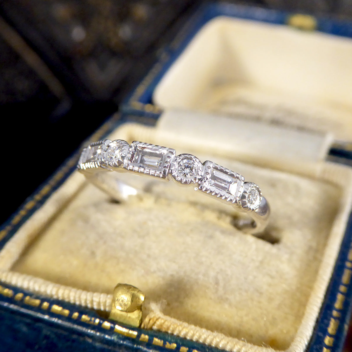 Baguette and Brilliant Cut Diamond Half Eternity Band in Platinum - Wharfedale Antiques