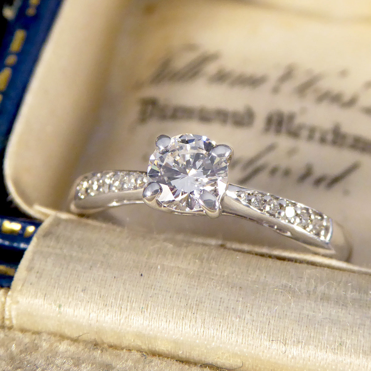 Classic Diamond Solitaire Engagement Ring with Diamond Shoulders in 18ct White Gold - Wharfedale Antiques