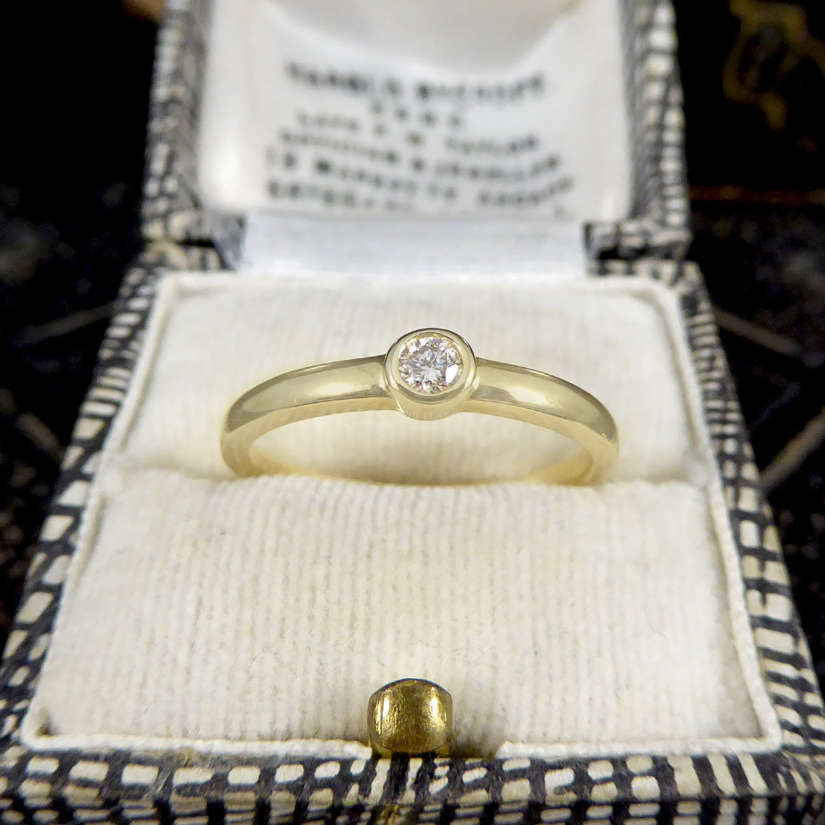 Diamond Single Stone Ring in Yellow Gold Bezel Setting - Wharfedale Antiques