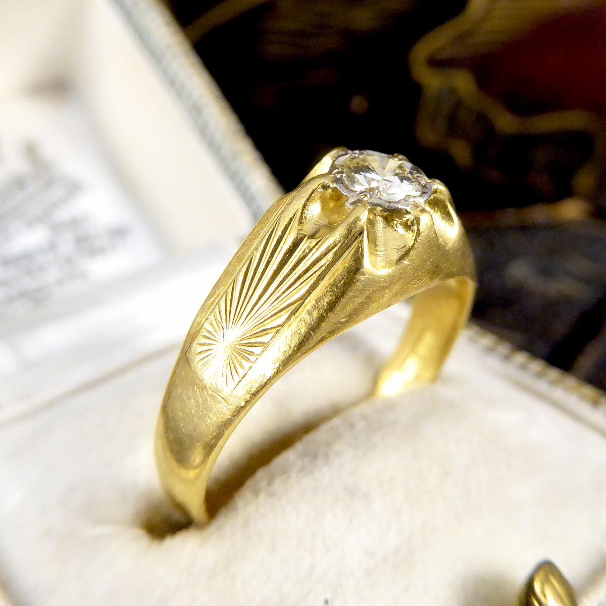 Vintage Diamond Set Gypsy Ring in 18ct Yellow Gold C1975 - Wharfedale Antiques