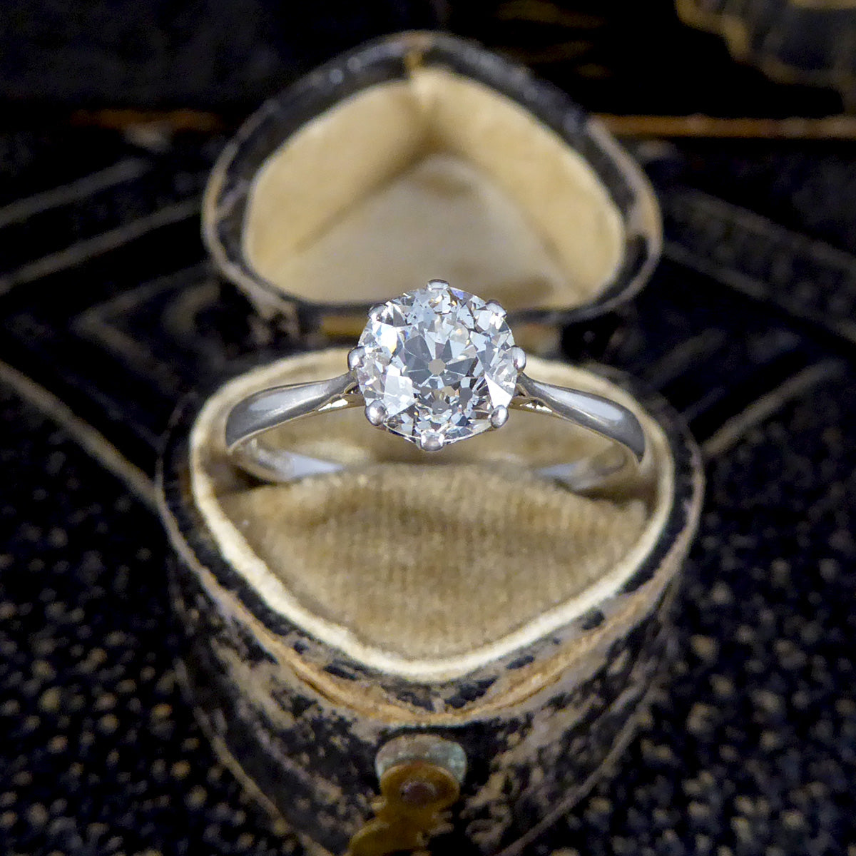 Vintage Old Cut Diamond Solitaire Ring in Platinum - Wharfedale Antiques