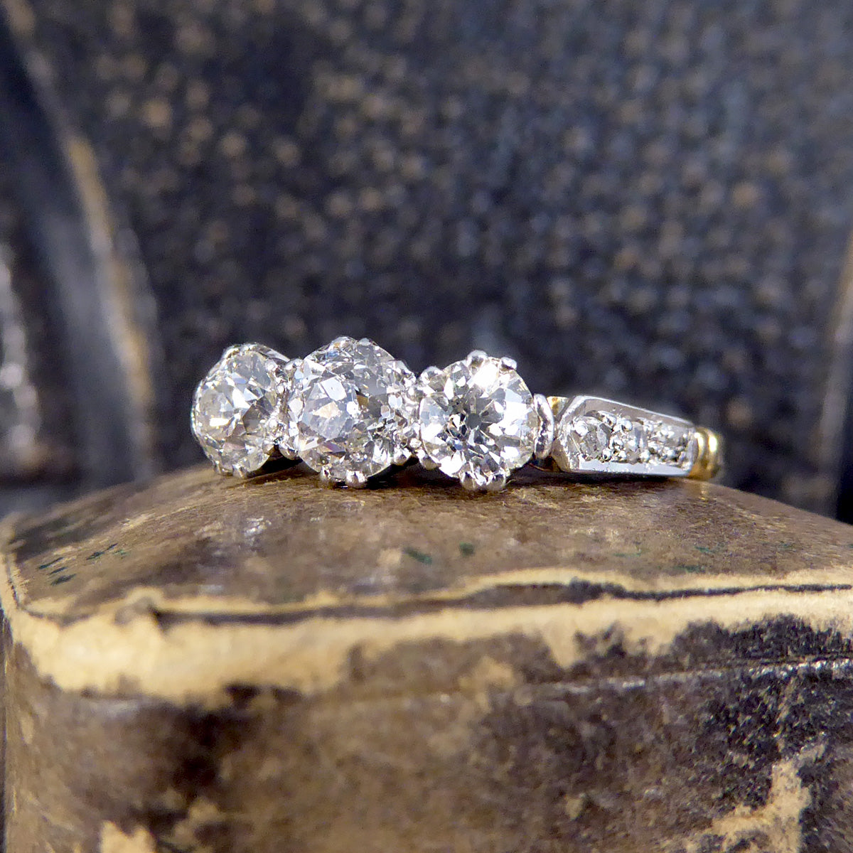 Antique Diamond Trilogy Ring in 18ct Yellow Gold and Platinum - Wharfedale Antiques