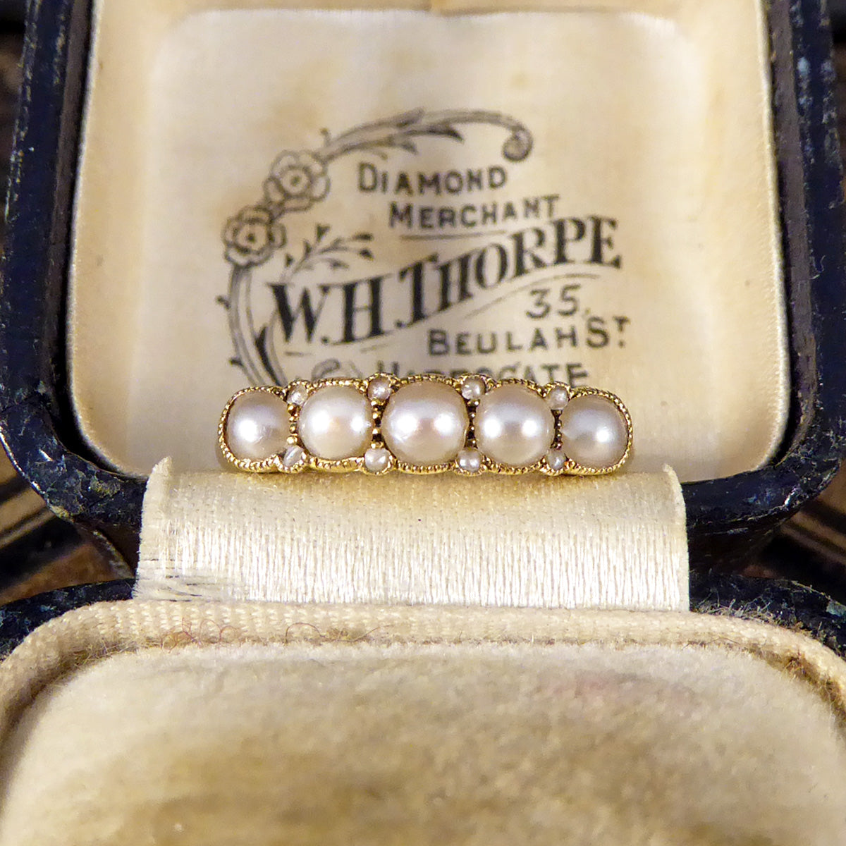 Antique Pearl Five Stone Ring in 18ct Yellow Gold C1913 - Wharfedale Antiques