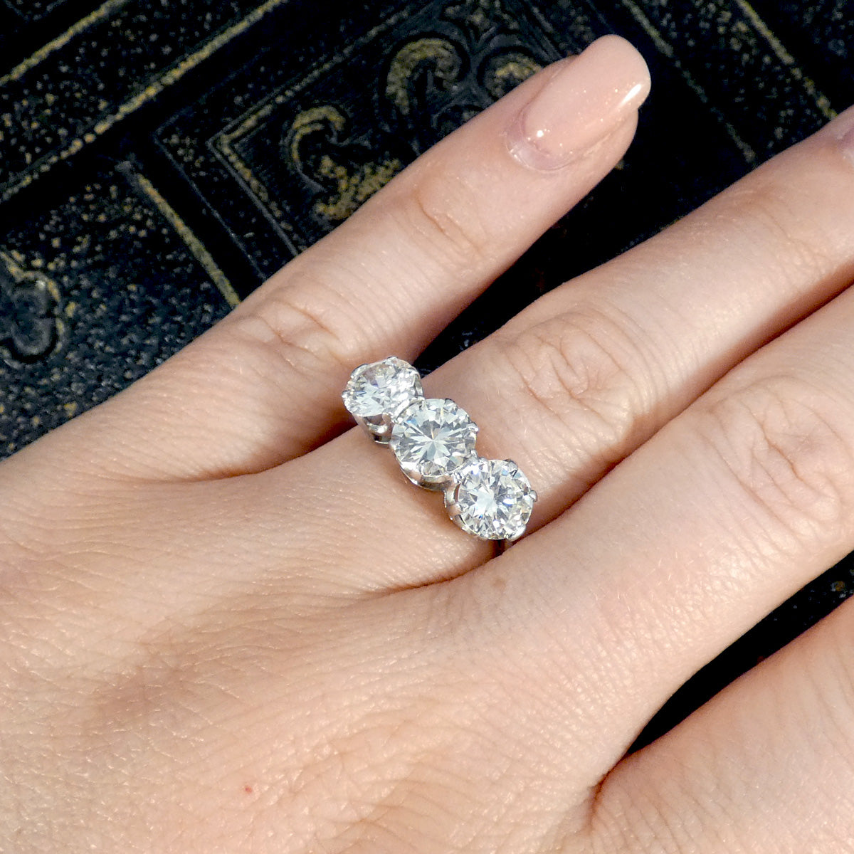 Art Deco Early Brilliant Cut Diamond Three Stone Ring in Platinum - Wharfedale Antiques