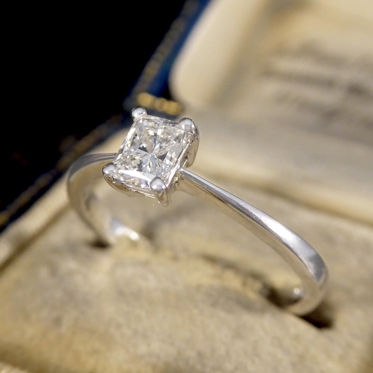 Radiant Cut Diamond Solitaire Ring in 18ct White Gold - Wharfedale Antiques