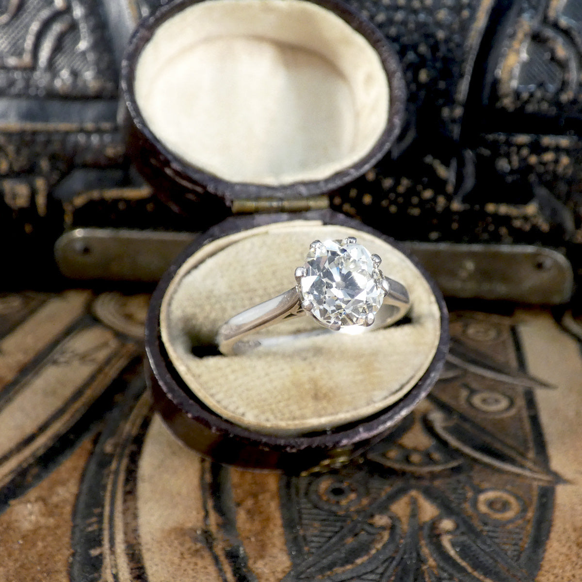 1.80ct Oval Shaped Old European Cut Diamond Solitaire Engagement Ring in 18ct White Gold - Wharfedale Antiques