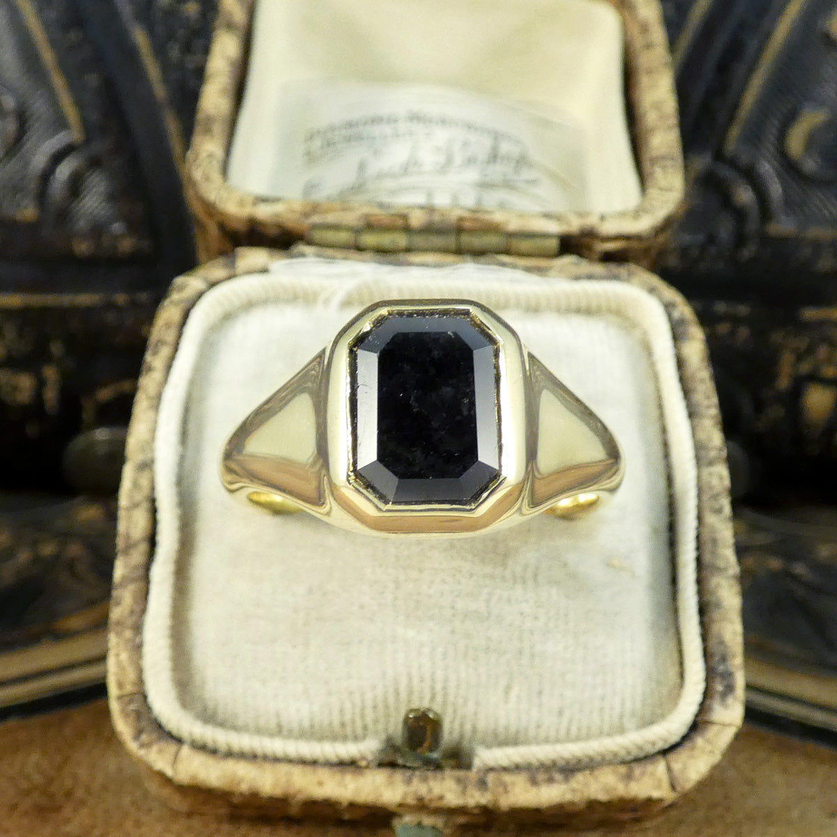 Classic Gents Signet Ring with Black Diamond in 18ct Yellow Gold - Wharfedale Antiques