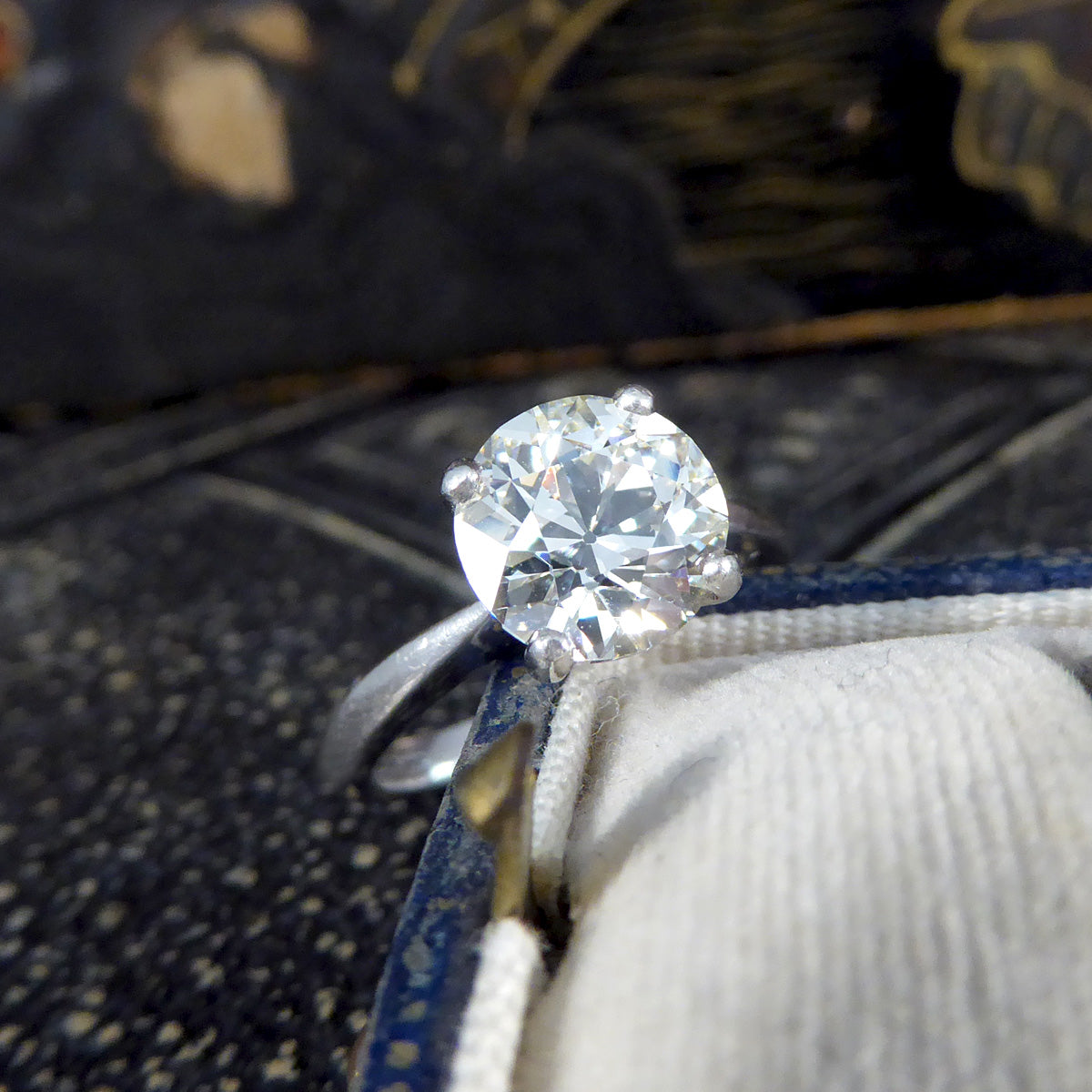 2.44ct Old European Cut Diamond Solitaire Ring in Platinum - Wharfedale Antiques