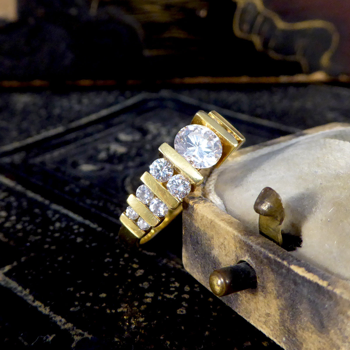 Vintage Diamond Stage Stepped Ring in 18ct Yellow Gold - Wharfedale Antiques