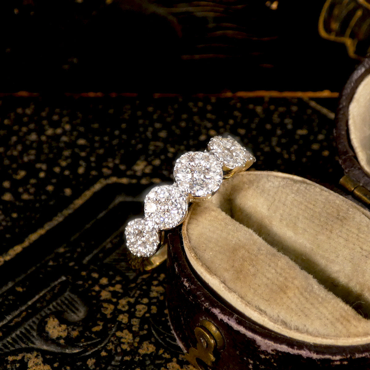 Five Stone Diamond Illusion Cluster Ring in Yellow Gold - Wharfedale Antiques
