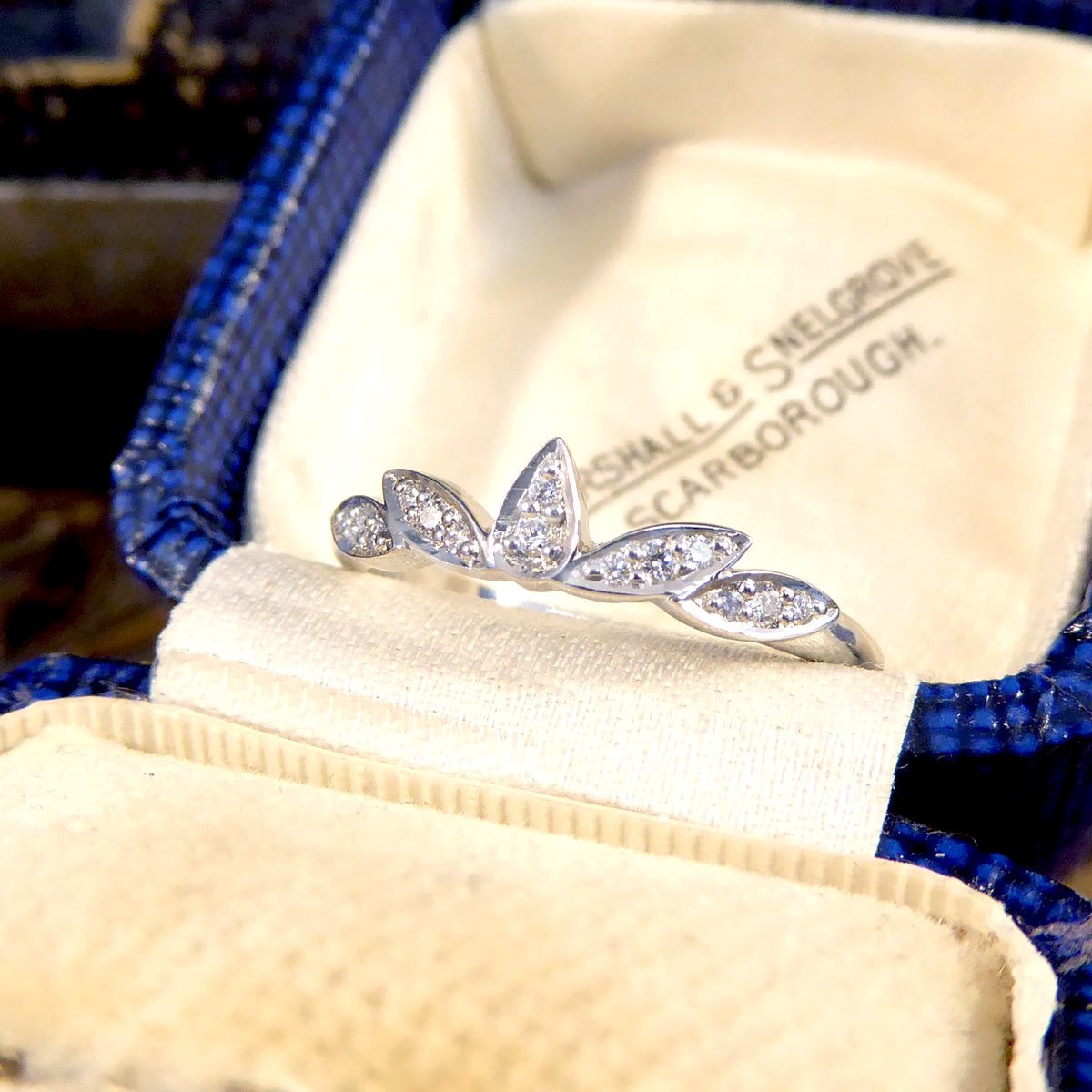 Diamond Set Decorative Crown Band Ring in Platinum - Wharfedale Antiques