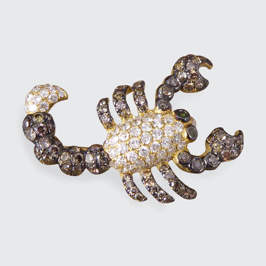 Contemporary Chocolate and White Diamond set Scorpion Pendant Brooch in 18ct Yellow Gold