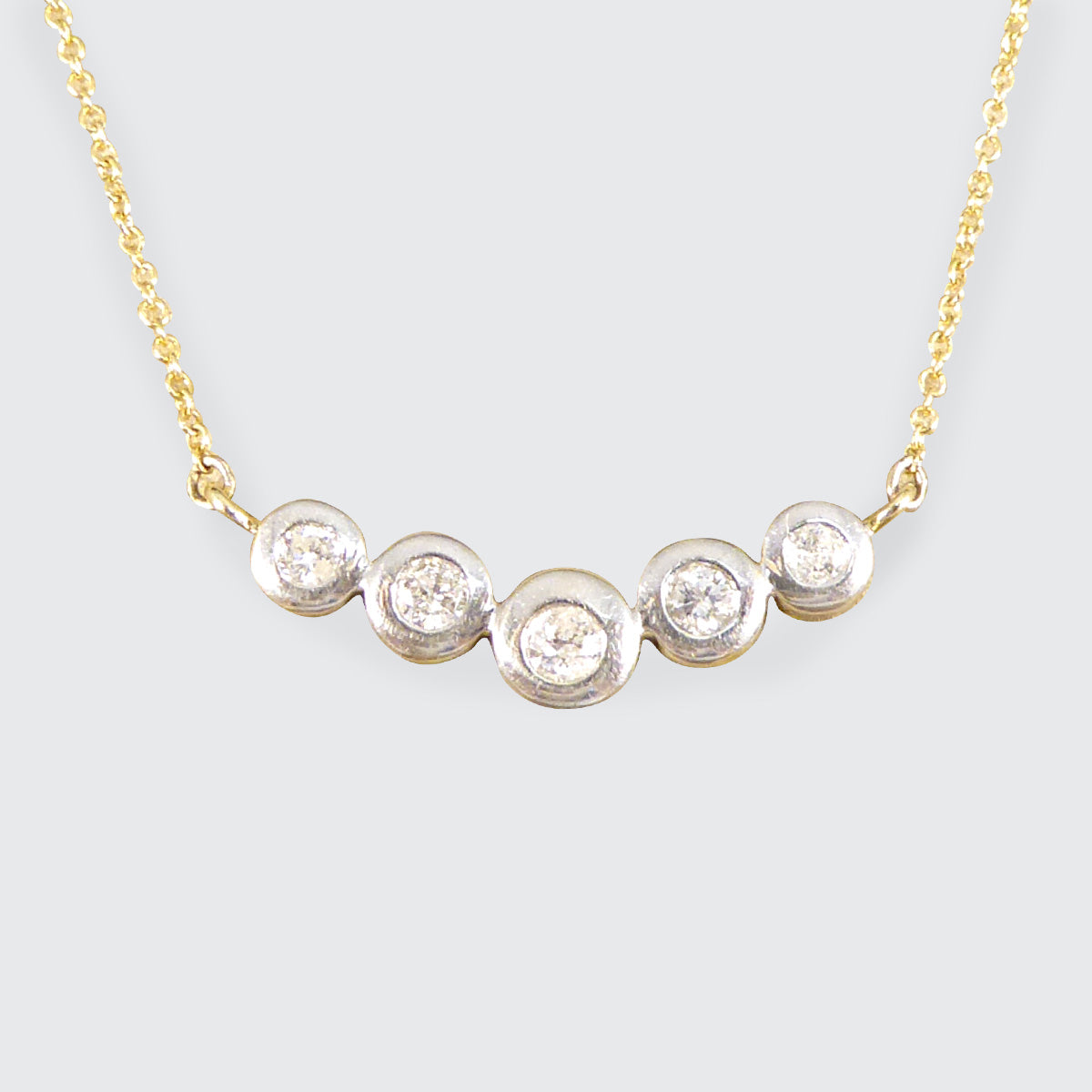 Brilliant Cut Diamond Five Stone Necklace in 18ct White and Yellow Gold - Wharfedale Antiques