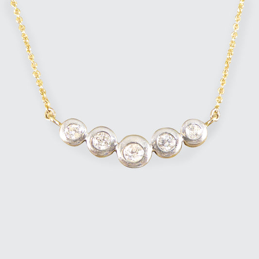Brilliant Cut Diamond Five Stone Necklace in 18ct White and Yellow Gold - Wharfedale Antiques
