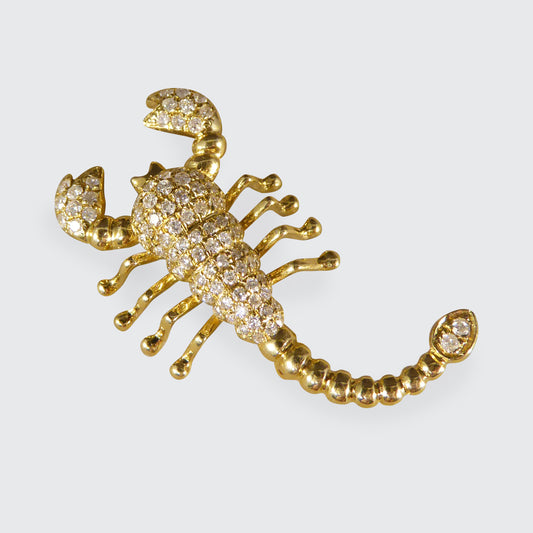 Contemporary Diamond set Scorpion Pendant Brooch in 18ct Yellow Gold