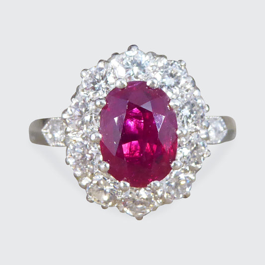 Contemporary 1.28ct Ruby and 0.95ct Diamond Cluster Ring in Platinum - Wharfedale Antiques
