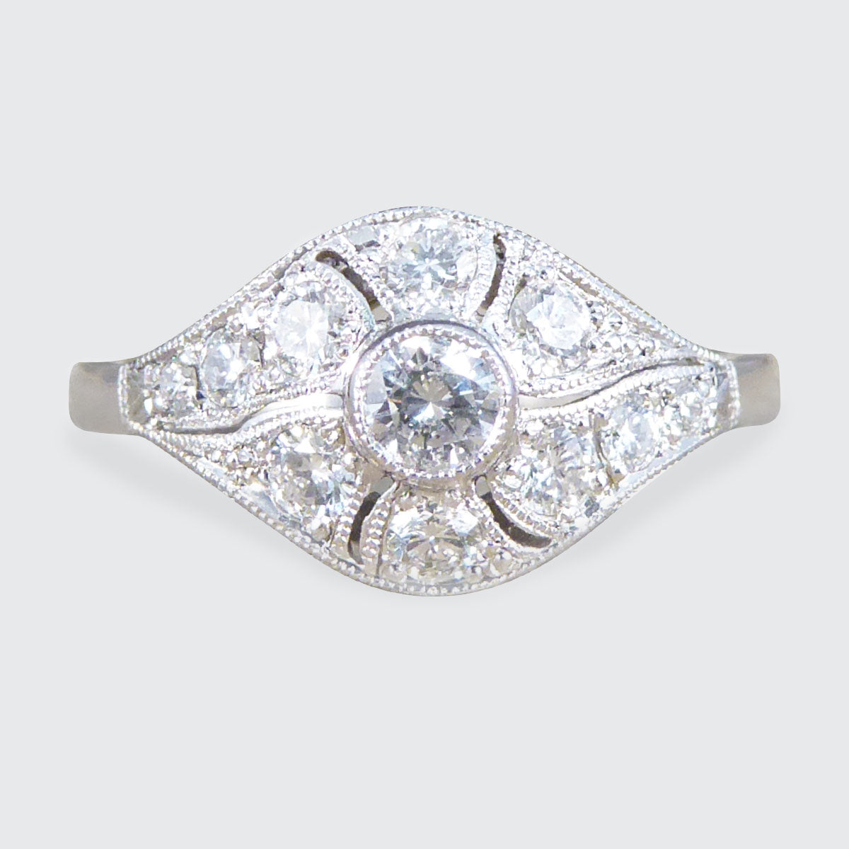 Premium Period Art Deco Replica 0.45ct Diamond Ring in 18ct White Gold - Wharfedale Antiques