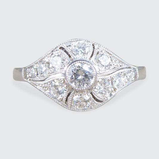 Premium Period Art Deco Replica 0.45ct Diamond Ring in 18ct White Gold - Wharfedale Antiques